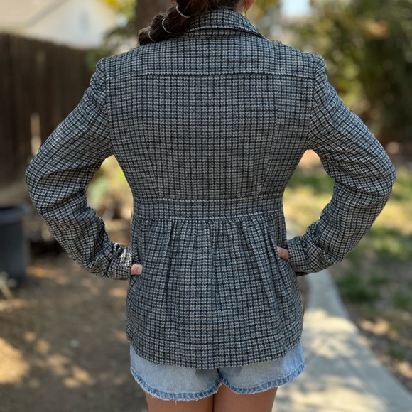 BANANA REPUBLIC 4 XS Y2K Herringbone Peplum Hem Wool Linen Blend Jacket Coat - Picture 2 of 12